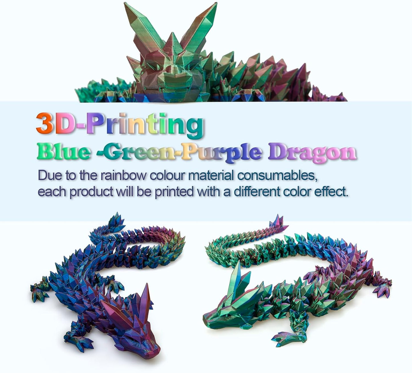 Large 24" 3D Printed Dragon,Articulated Crystal Dragon,3D Dragon Toy,Dragon Collection, Executive Desk Decor (Blue-Green-Purple