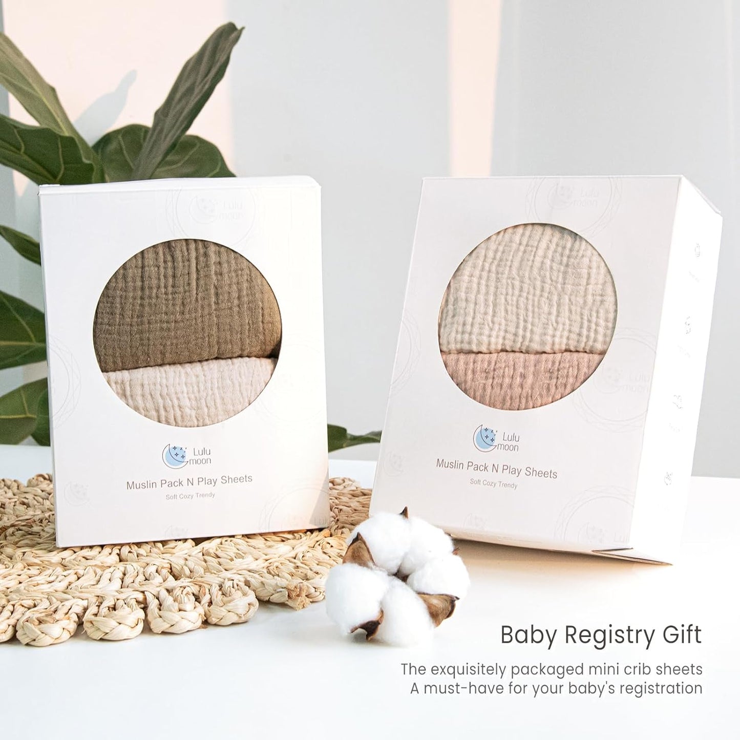 lulumoon Mini Crib Sheets Muslin: Soft Cotton Fitted Mini Crib Mattress Sheets for Boys and Girls 2Pack