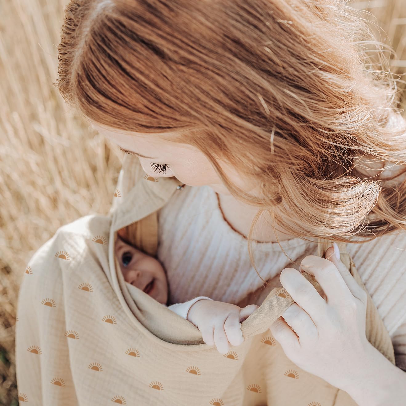 Konssy Muslin Nursing Cover for Baby Breastfeeding, Breathable 100% Cotton Breastfeeding Cover with Rigid Hoop for Mother Nursing Apron, Multi-use Carseat Canopy (Sun)