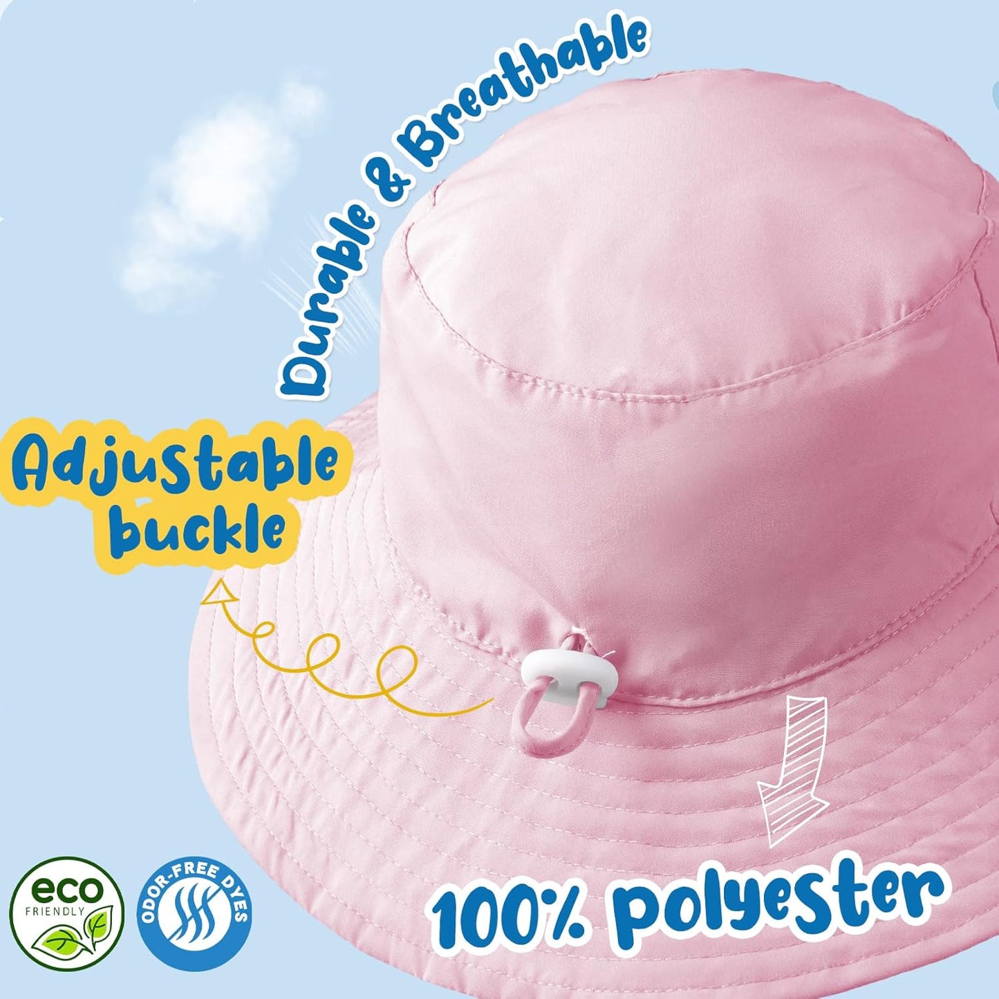 Baby Sun Hat Kids Summer UPF 50+ Toddler Bucket Hat Wide Brim Adjustable Beach Hats for Boys Girls Age 0-6 Years