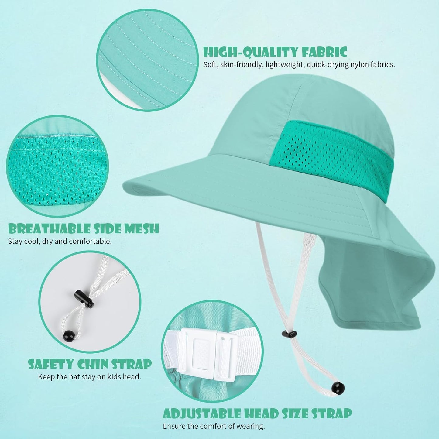 Toddler Baby Sun Hat Kids Summer UPF 50+ for Boys Girls Adjustable Beach Hats with Bucket Wide Brim Age 1-7 Years