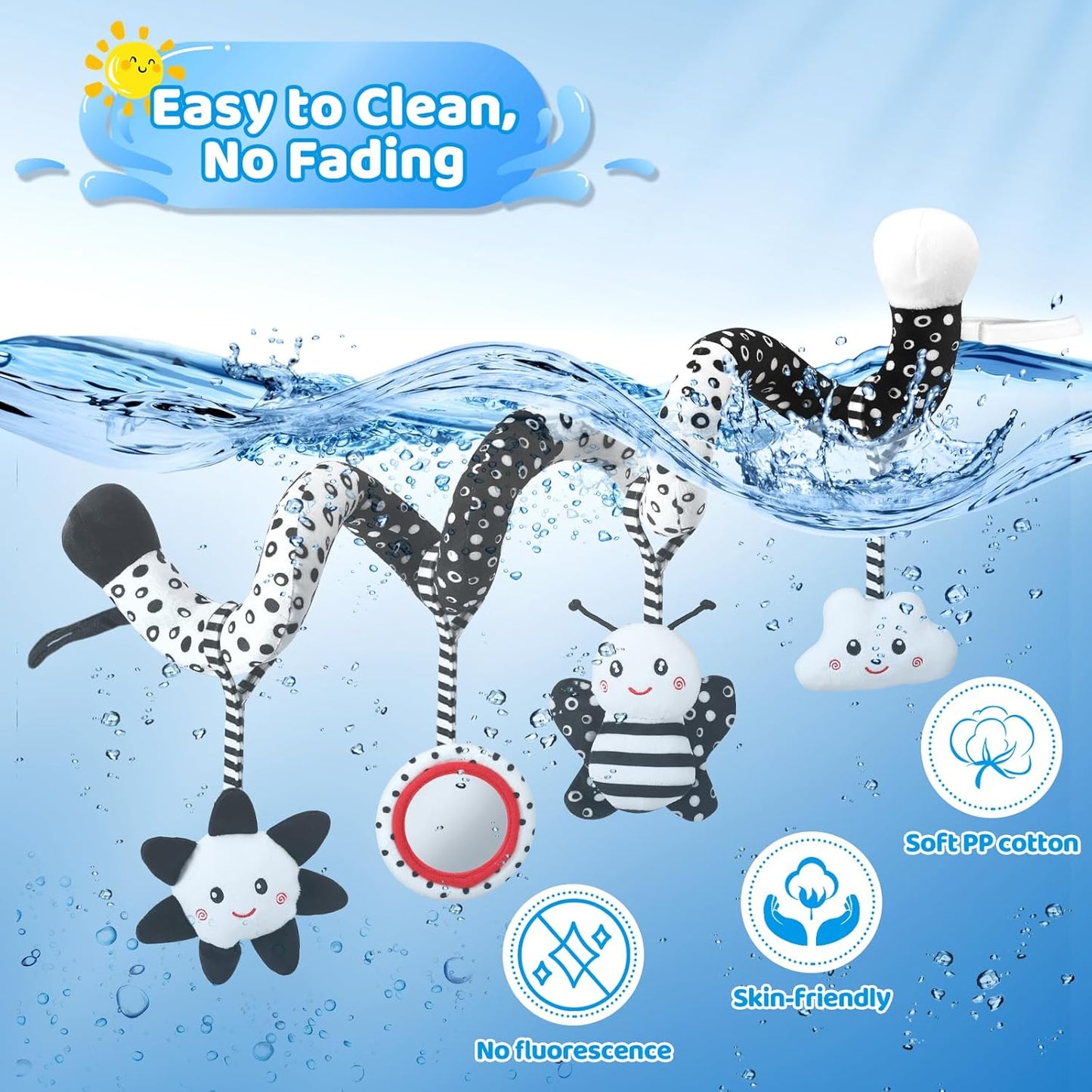 Car Seat Toys Hanging and Stroller Toys for Babies 0-6 Months，High Contrast Baby Toys for Newborn 0 3 Months Brain Development,Black and White Baby Toys for Crib Mobile，Infant Ideal Gift