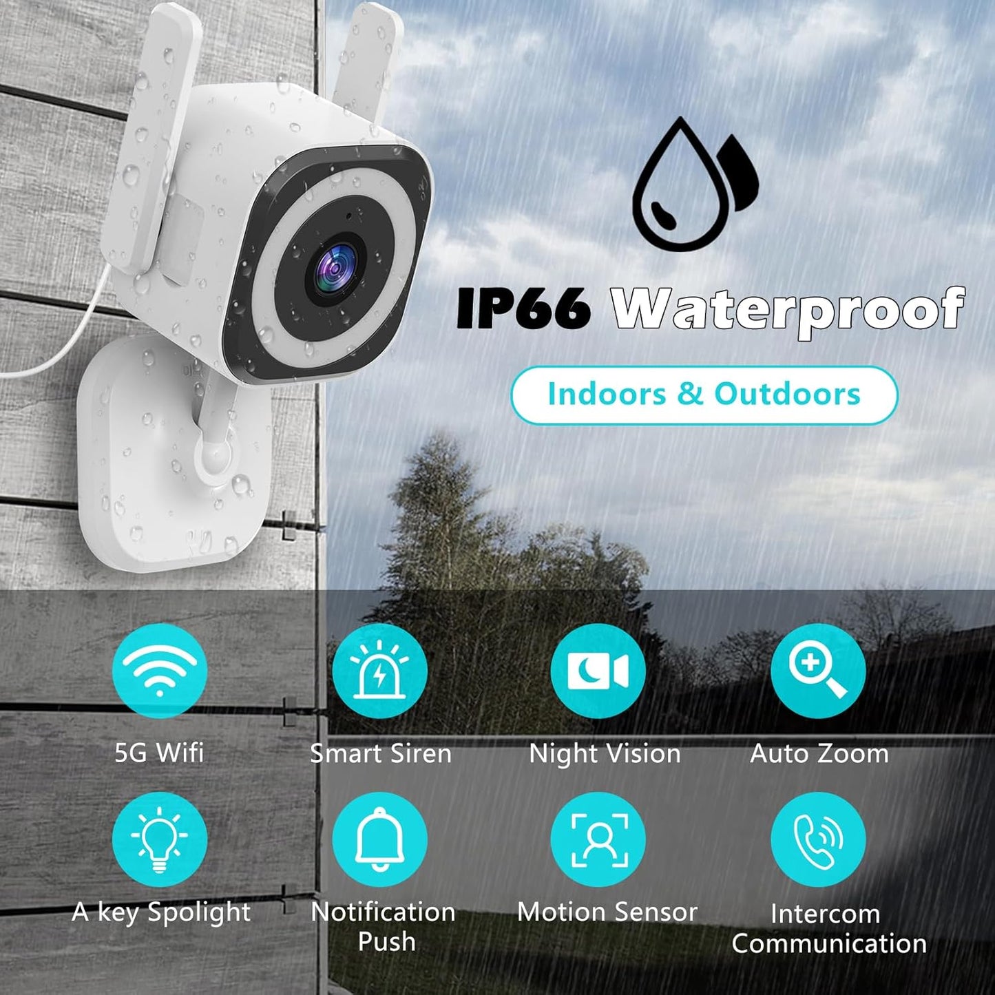 5G Outdoor/Indoor Cameras for Home Security, 1080P Baby Monitor Camera for Pet/Babyroom/Cat/Dog/Nanny/Elder, IP66 Waterproof, 3 Night Vision, Alarm Siren, SD/Cloud