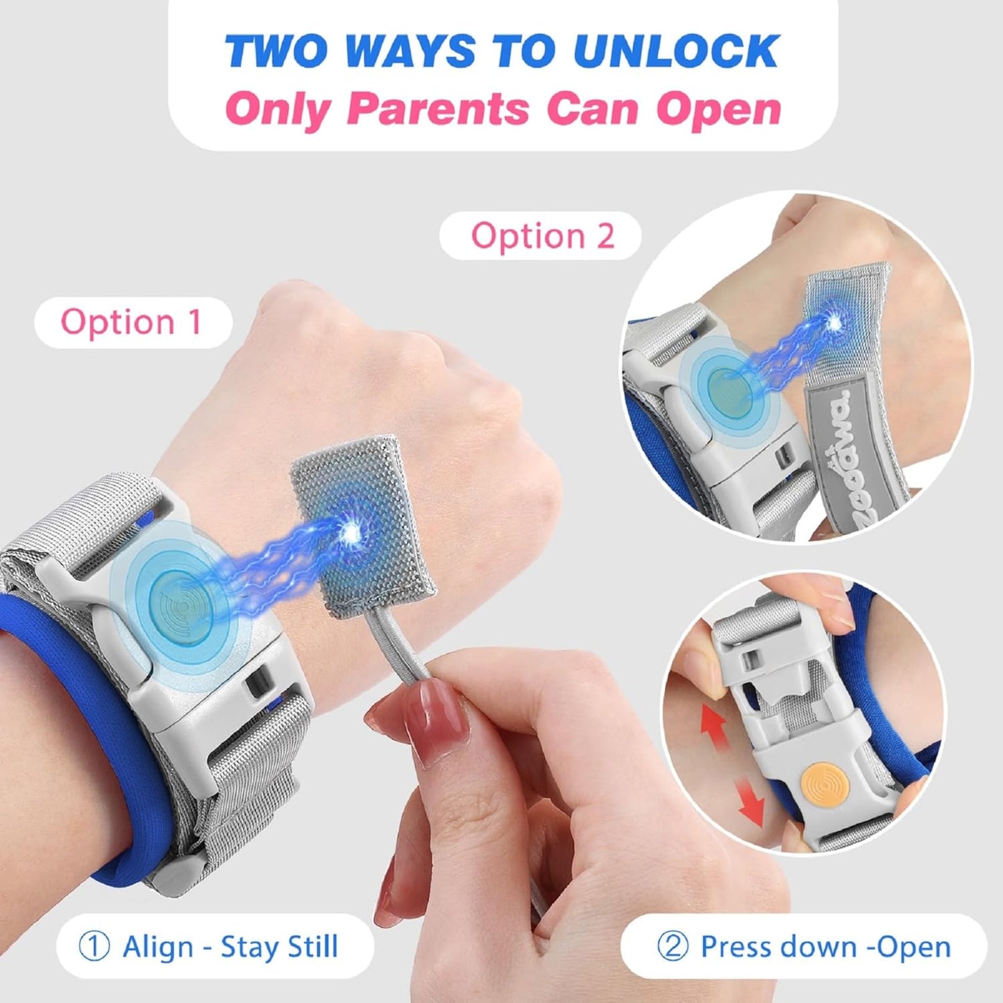 Zooawa Toddler Leash, Toddler Kids Harness Anti Lost Wrist Link with Magnetic Lock, Reflective Safety Baby Child Walking Wristband Leash for 2,3,4 Years Old Boys Girls, Blue