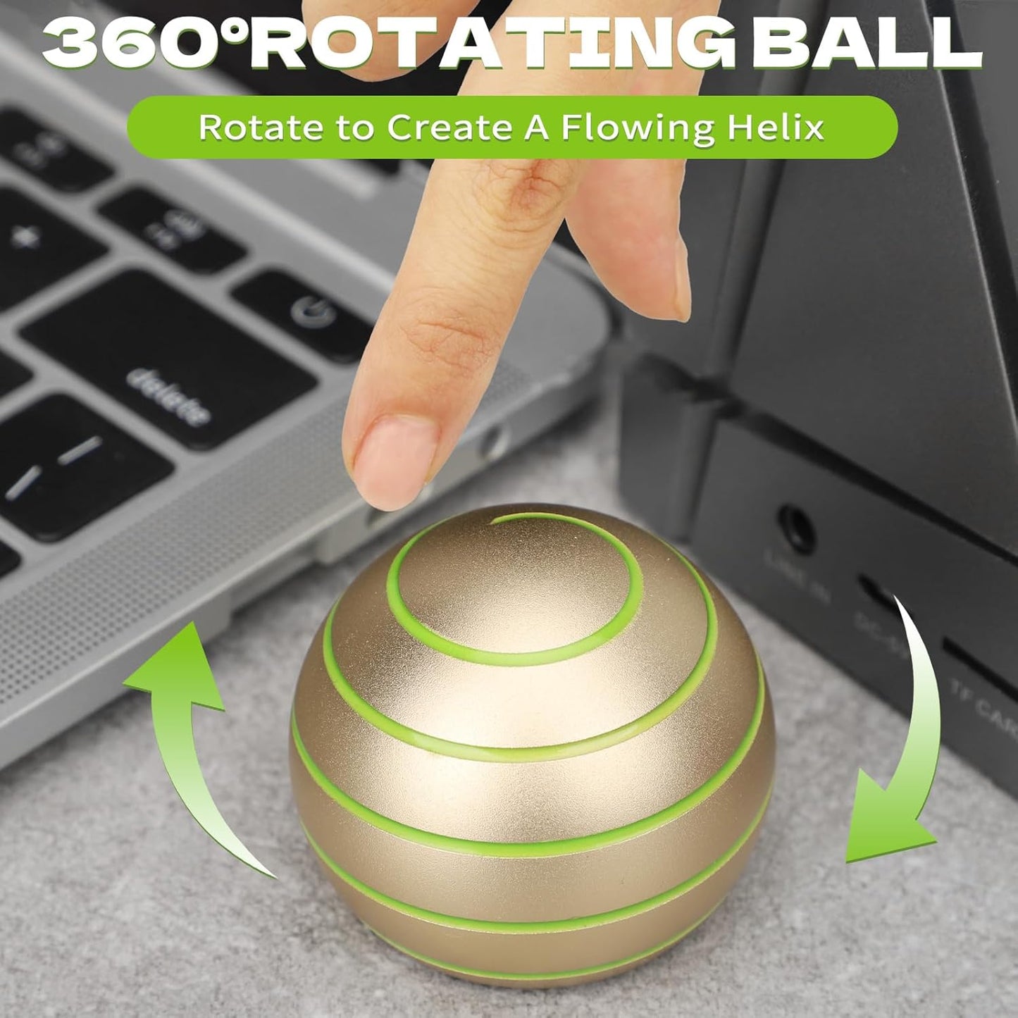 Fidget Spinner Kinetic Spin Metal Desk Toy Ball for Kids Adults, Luminous Full Body Optical Illusion Stress Relief Fidget Gyro Ball Gift for Boys Girls 4-12 5-10 3-12 (Gold)