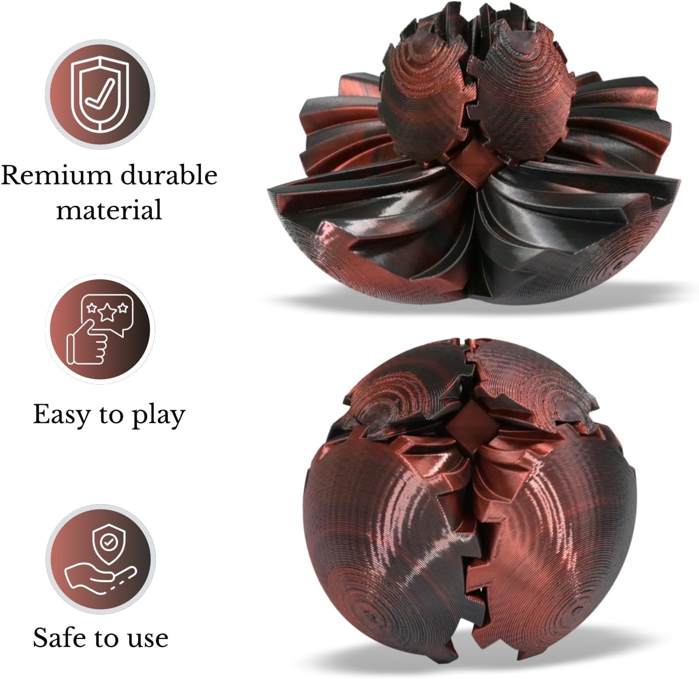 3D Printed Gear Ball, Gear Sphere Fidget Toy Stress Relif Toy for ADHD, Anxiety Relaxing Toy for Adults at work/study/travel, Twist Red Black