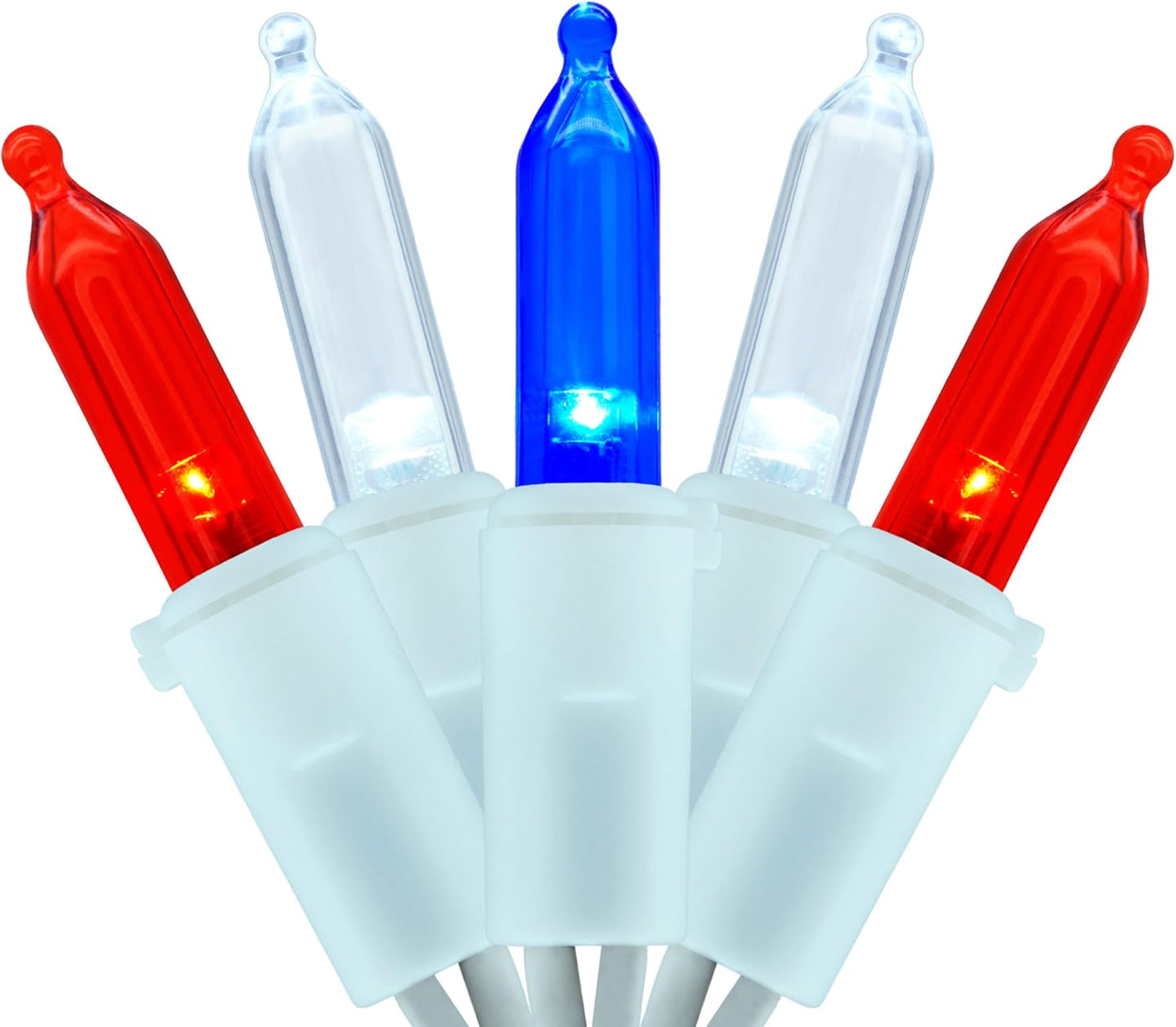 YULETIME 200 Count Red White & Blue LED Christmas Lights, 66 Feet White Wire UL Certified Commercial Grade Holiday String Light Set