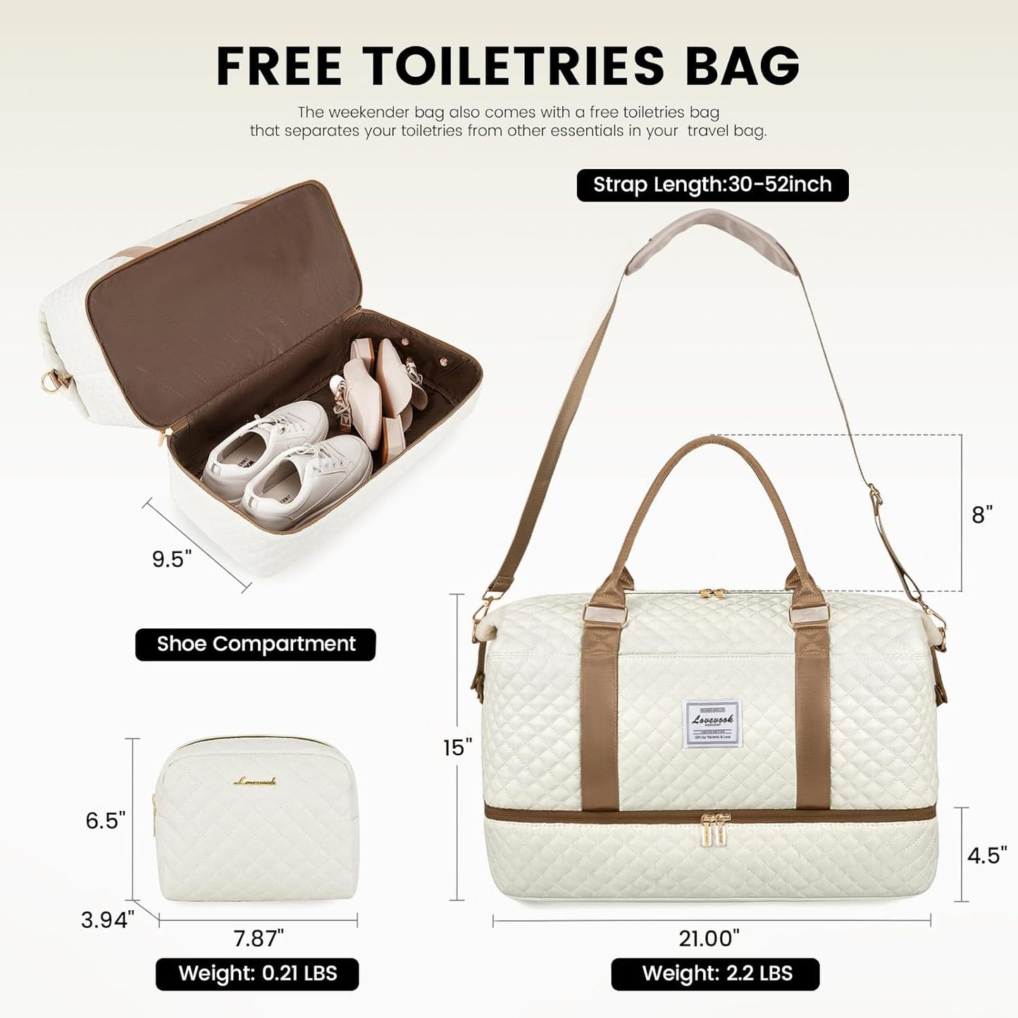 LOVEVOOK Travel Duffle Bag,Weekender Bags for Women with Shoe Compartment，Carry on Overnight Bag with Toiletry Bag,Gym Duffel Bag with Wet Pocket, Hospital Bags for Labor and Delivery