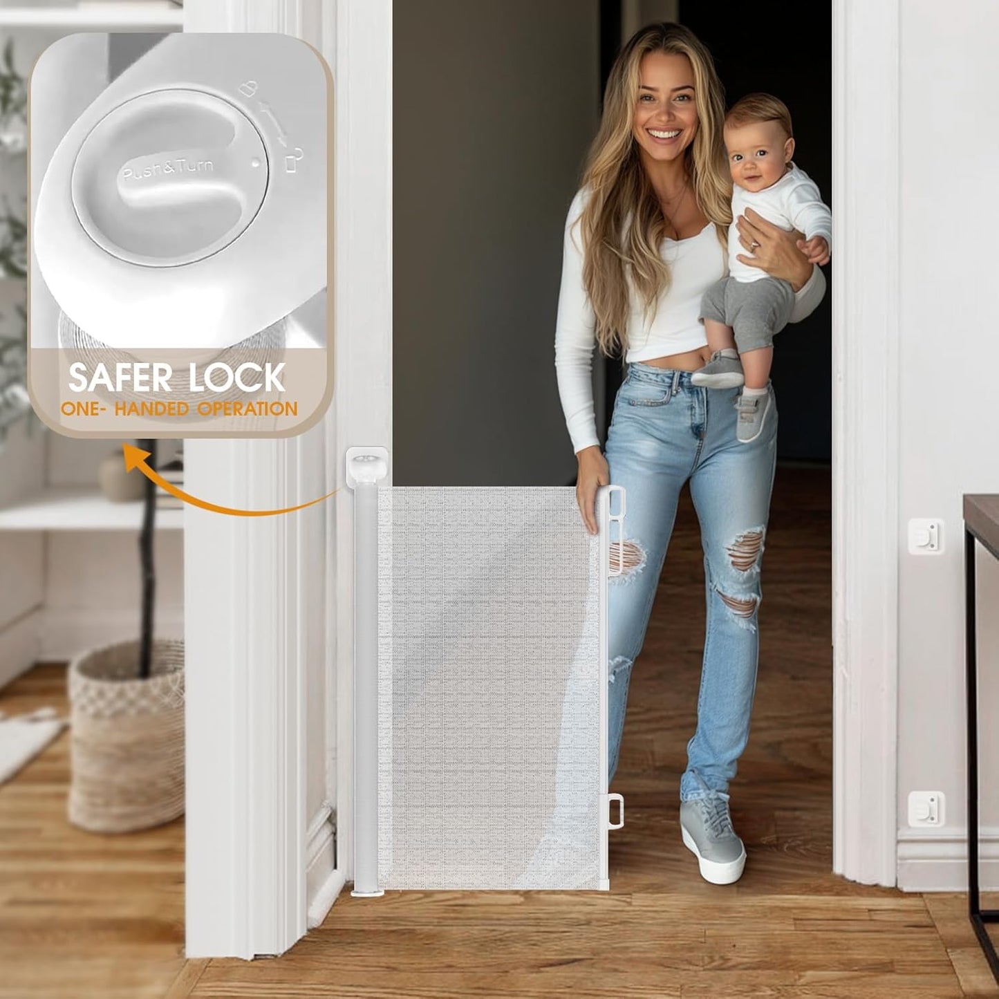 HOMEAL Retractable Baby Gate for Stairs & Doorways, Outdoor Indoor Retractable Mesh Gates for Kids and Pet, Extra Wide Baby Gate for for Deck, Porch, Hallways, Patio(Sloth,Width Up to 71")