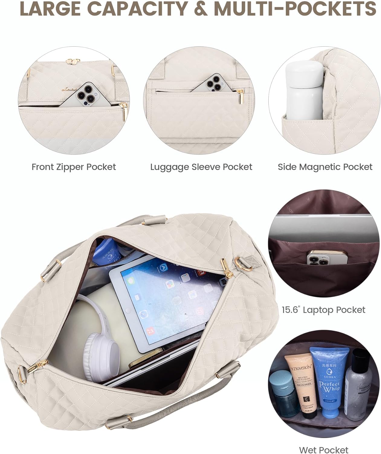 LOVEVOOK Travel Duffle Bag for Women, Weekender Overnight Bag with Shoe Compartment, Carry on Bag with Toiletry Bag, Gym Duffel Bag with Wet Pocket, Hospital Bags for Labor and Delivery 3 Pcs Set