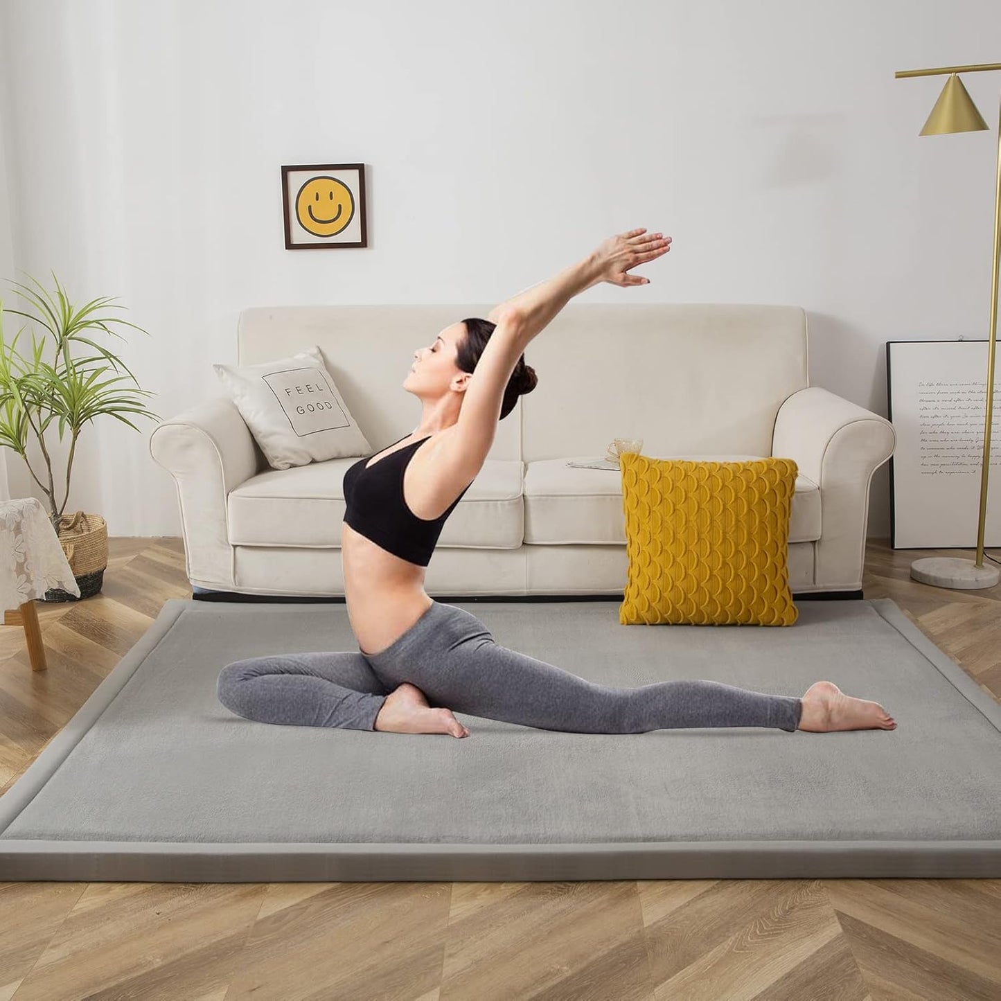 MAXYOYO Grey Coral Velvet Area Rug, Thick Japanese Tatami Mat Living Room Carpet with Non-Slip Backing, Large Solid Color Mat for Bedroom Dormitory Yoga, 59 by 78 inch