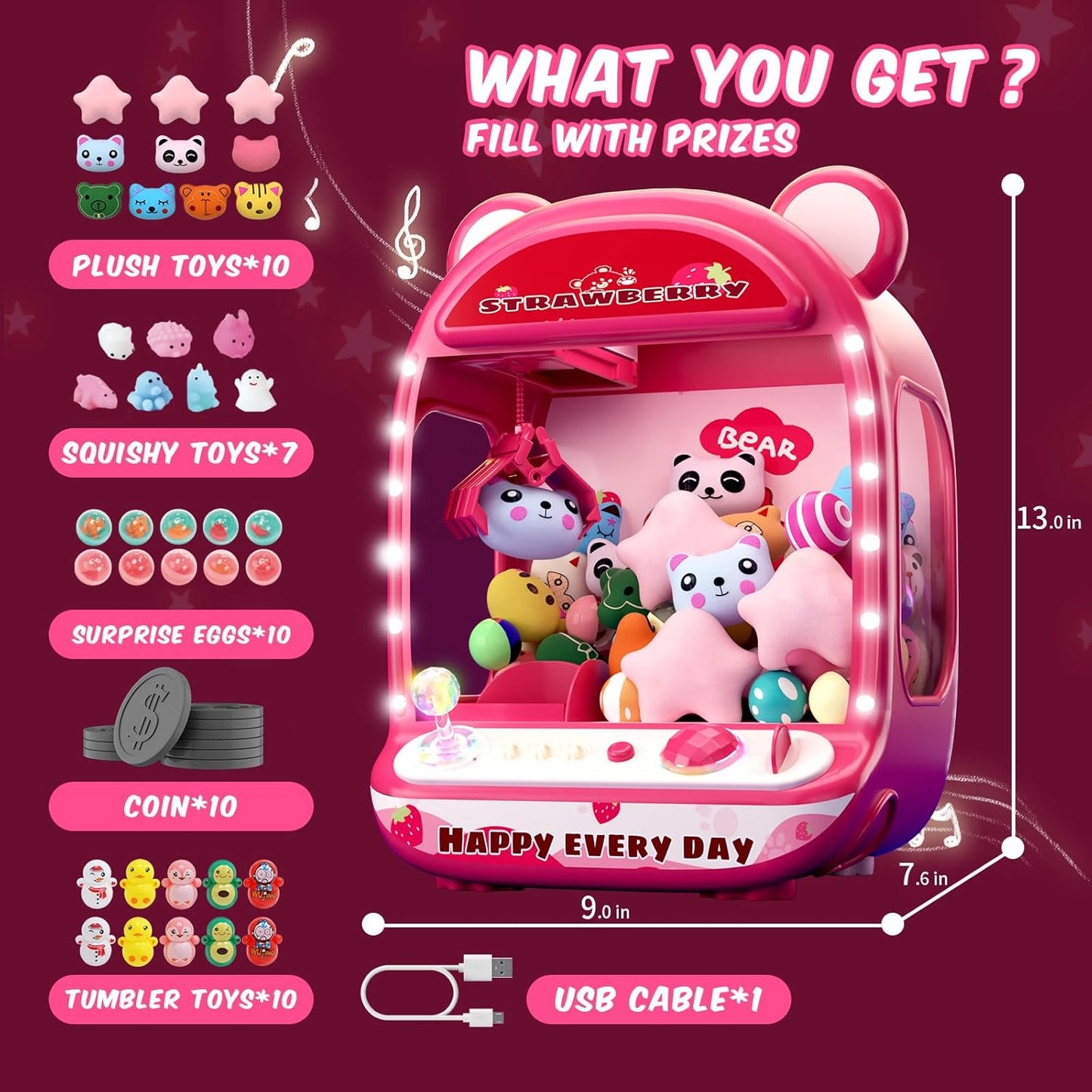 Skirfy Claws Machines for Kids,Unicorns Toys for Girls Age 6+,Mini Vending Machine with Plush Toys,Candy Dispenser Machine,Claws Game Machine,Easter Birthday Gifts for Kids