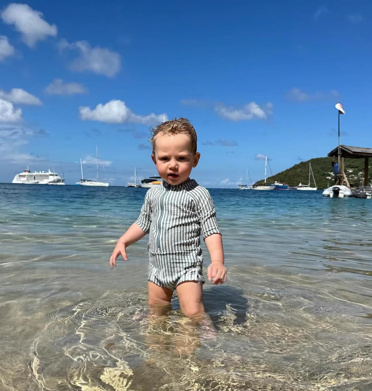 Boys One Piece Swimsuit Whale Dolphin Bathing Suit Zipper Rash Guard Kid Short Sleeve Swimwear Shark Beach Wear UPF50+