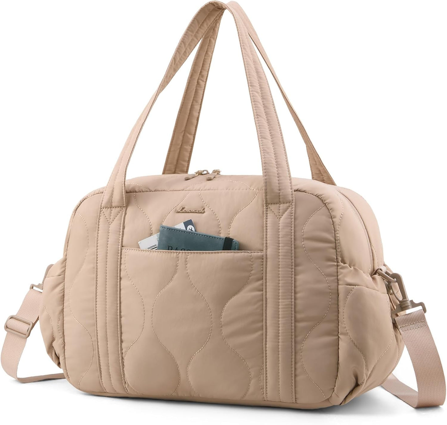 LOVEVOOK Gym Bag for Women, Puffer Travel Duffle Bag with Wet Pocket, Lightweight Carry On Bag Weekender Overnight Bag with Toiletry Bag, Multiple Pockets Hospital Bags for Labor and Delivery, Khaki