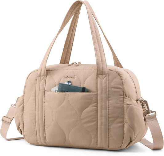 LOVEVOOK Gym Bag for Women, Puffer Travel Duffle Bag with Wet Pocket, Lightweight Carry On Bag Weekender Overnight Bag with Toiletry Bag, Multiple Pockets Hospital Bags for Labor and Delivery, Khaki