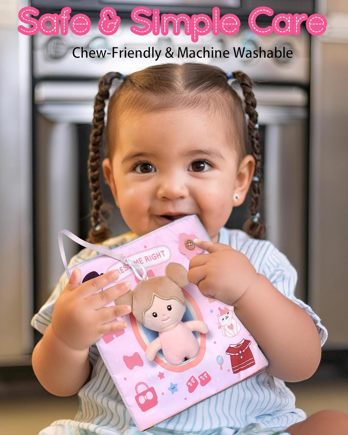 Interactive Sensory Soft Cloth Book, Educational Crinkle Quiet Activity Busy Book for Babies,Toddler Travel Toy Gift for 1-3 Year Old Boys and Girls (Dress Me Right)