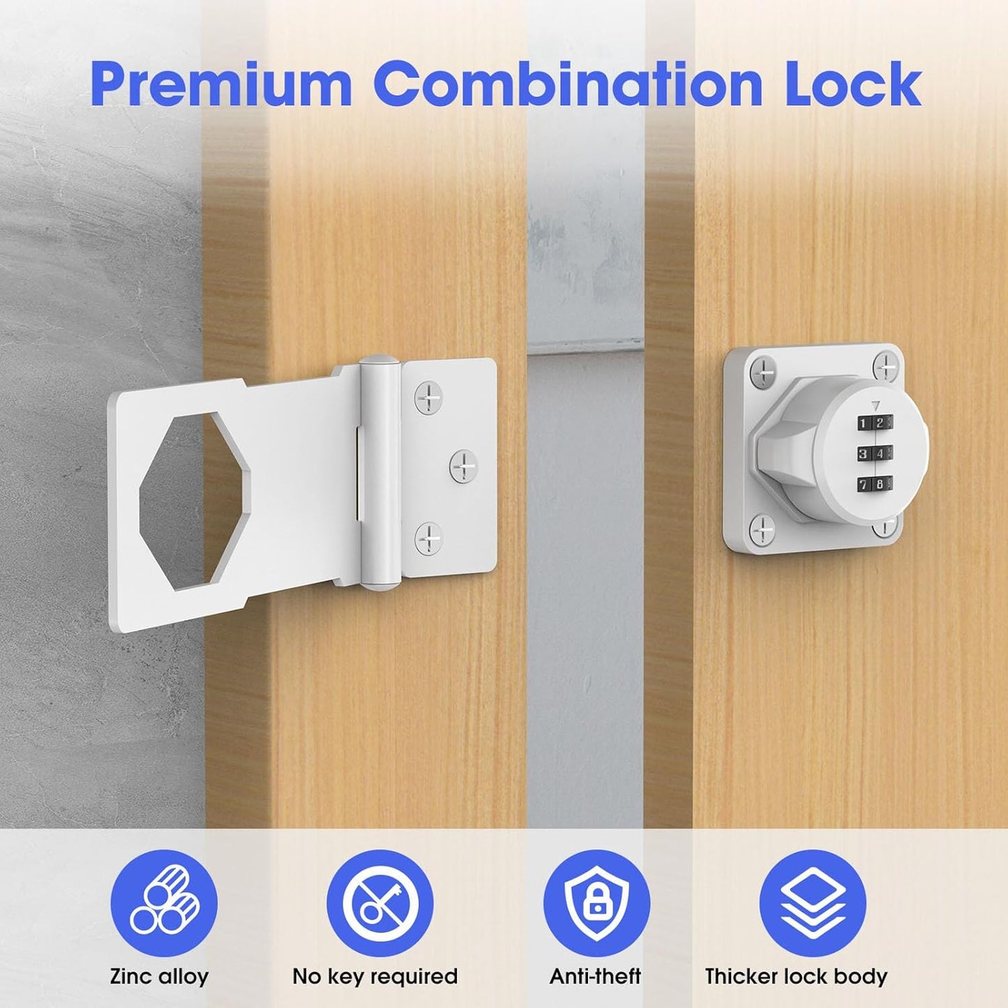 Mechanical Password Rotary Hasp Locks, Cabinet Locks with Combination, Door Security Gate Locks for Small Doors, Cabinets, Barn Door, Bathroom, Outdoor, Closet, Fence (2 Packs White)