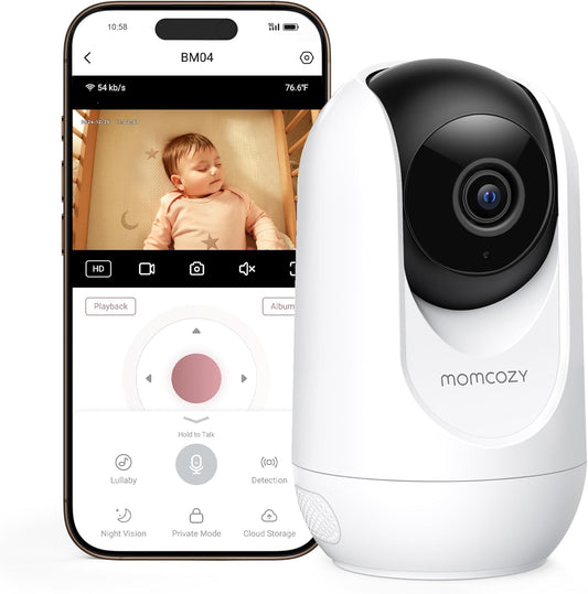 Momcozy Smart WiFi Baby Monitor, APP Control Baby Monitor with Camera & Audio, Danger Zone Alert, Motion & Cry Detection, 1080P Night Vision, 2-Way Talk, Photo & Video Recording (Compatible With BM04)