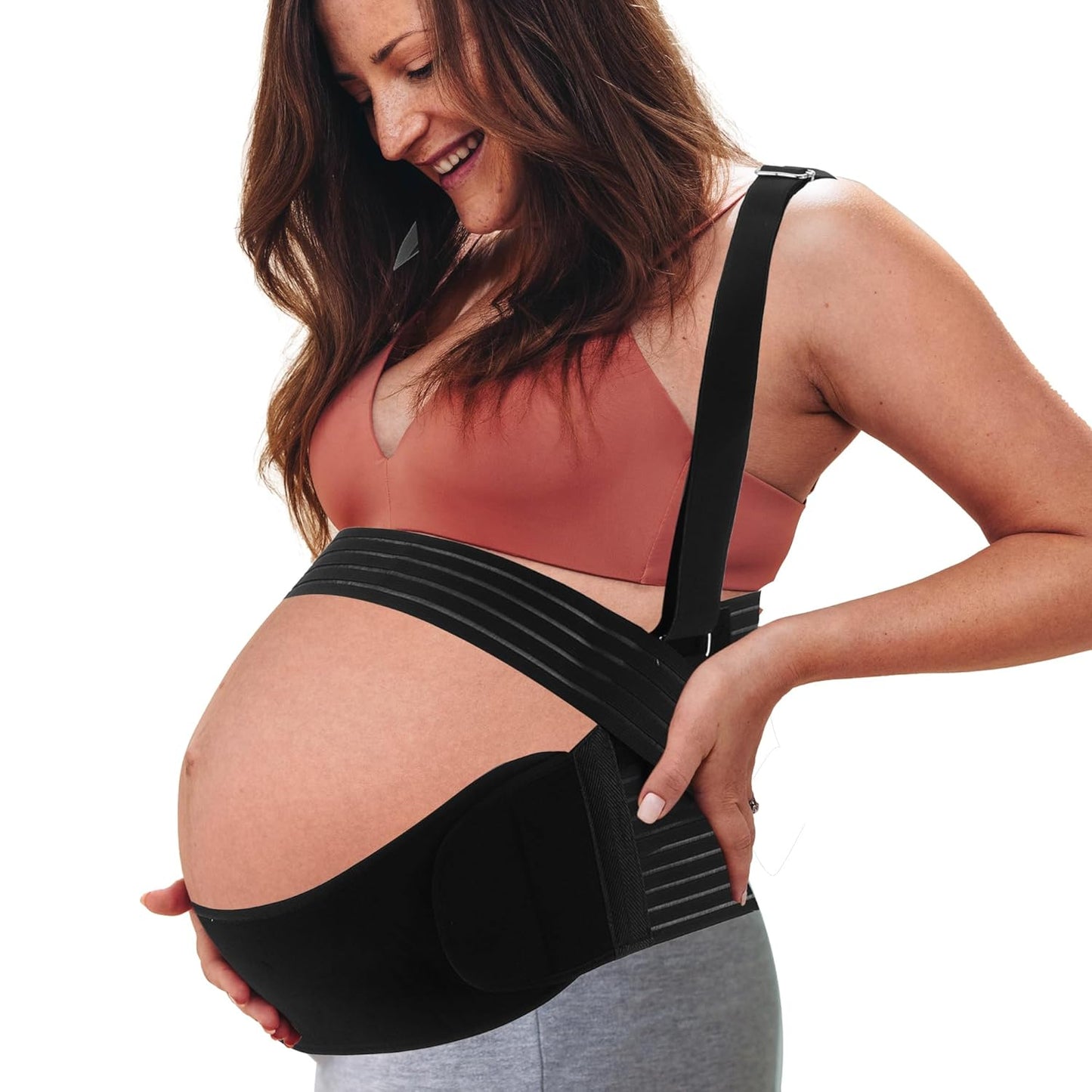 Pregnancy Belly Band, Shoulder Strap Belly Support Brace, Pregnancy Support Belt, Lightweight Abdominal Binder, for Abdomen, Black, Small, 1 Set
