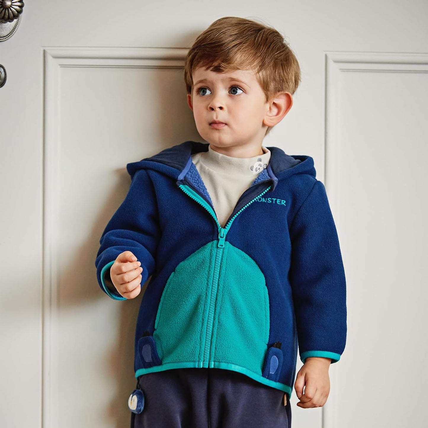 DAVE&BELLA Toddler Fleece Jacket, Baby Boys Girls Animal-shaped Hooded Zipper Long Sleeve Warm Spring Autumn Outerwear Coat