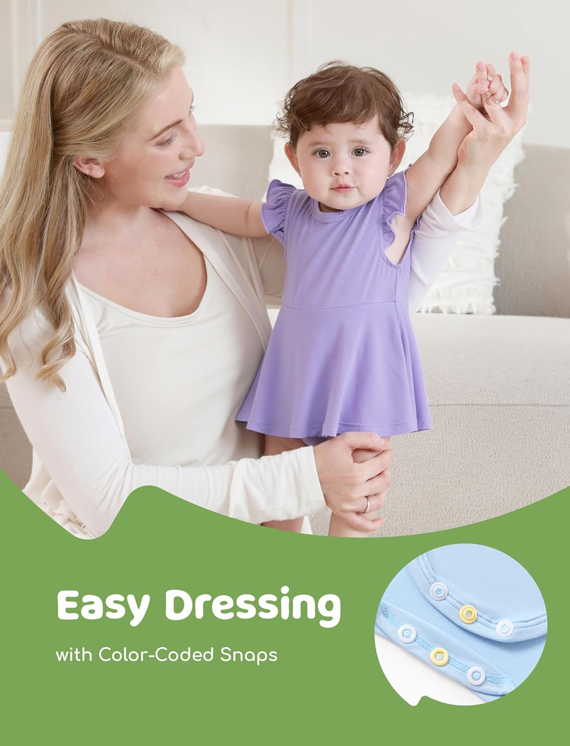 PATPAT Baby Girl Bodysuits - Soft Bamboo Viscose - Flutter Sleeves Cute Dress - Newborn Infant Summer Clothes - 3 Pack