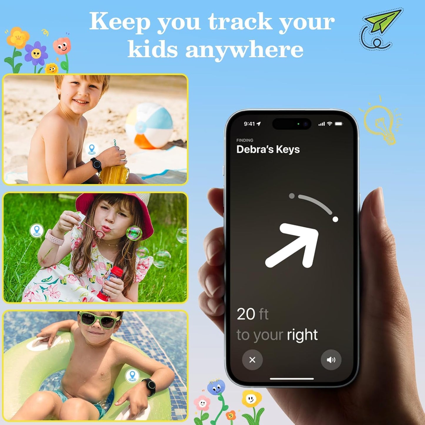 Waterproof Bracelets Compatible with AirTag for Kids, 2 Packs Silicone Holder with Hidden Cover Design Wristband Compatible with AirTag for Child, Breathable GPS Tracker Holder for Kids DGBP