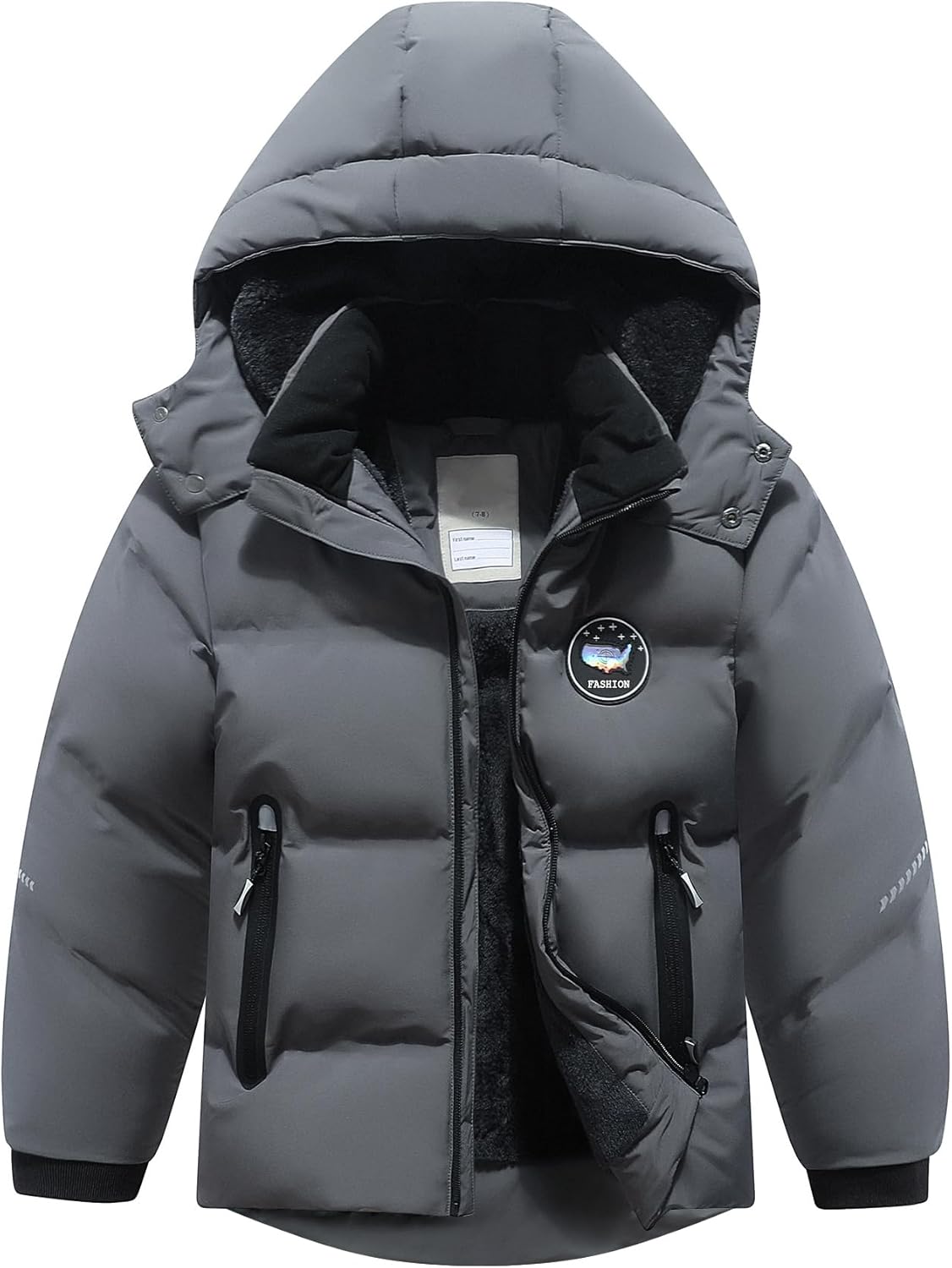 Kids Boy's Winter Coat Fleece Lined Waterproof Jacket Puffy Cotton Coat Thick Hooded Down Outdoor Coats