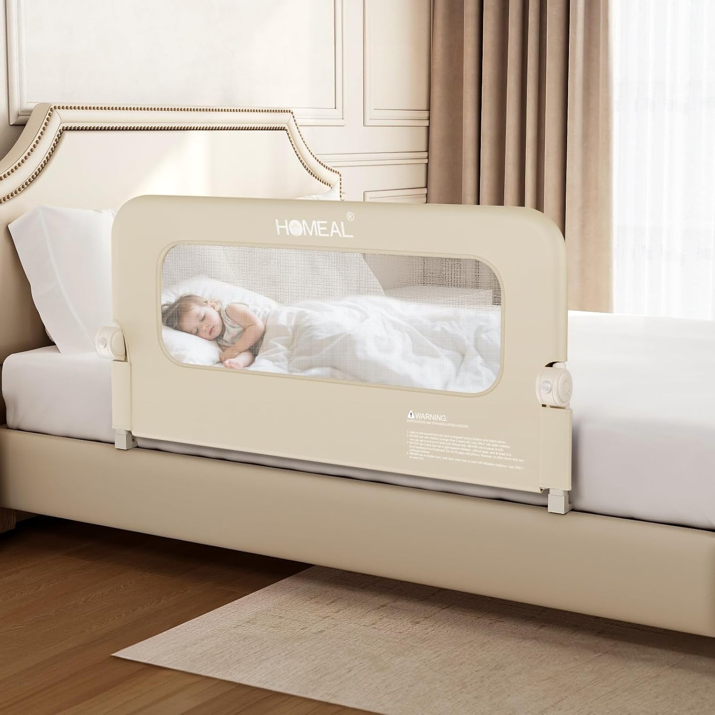 HOMEAL Bed Rail for Toddlers with U-Shape Base - 47"x24" Foldable Baby Bed Rail Guard for King Queen Full Twin Size Bed, Beige, 1 Pack