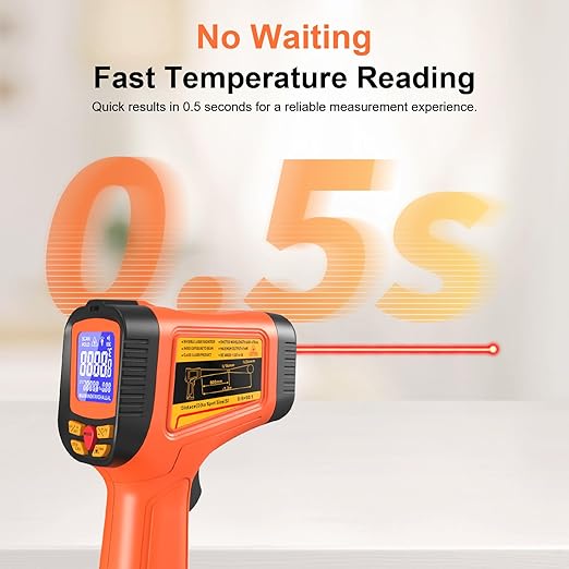 -58°F to 2732°F Digital Infrared Thermometer Gun, 50:1 Distance Ratio Laser Temperature Gun with MAX/MIN/AVG Measure and Alarm, Heat IR Temp Gun for Cooking, Griddle, HVAC, Industrial Forging