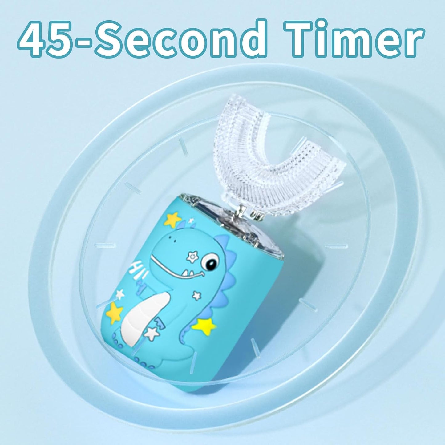 Kids Electric U Shaped Toothbrush,Kids Sonic Full Mouth Toothbrush with 4 Soft Brush Head Automatic Rechargeable 6 Cleaning Modes IPX7 Waterproof 360 Degree Cleaning - Age8-15 Blue