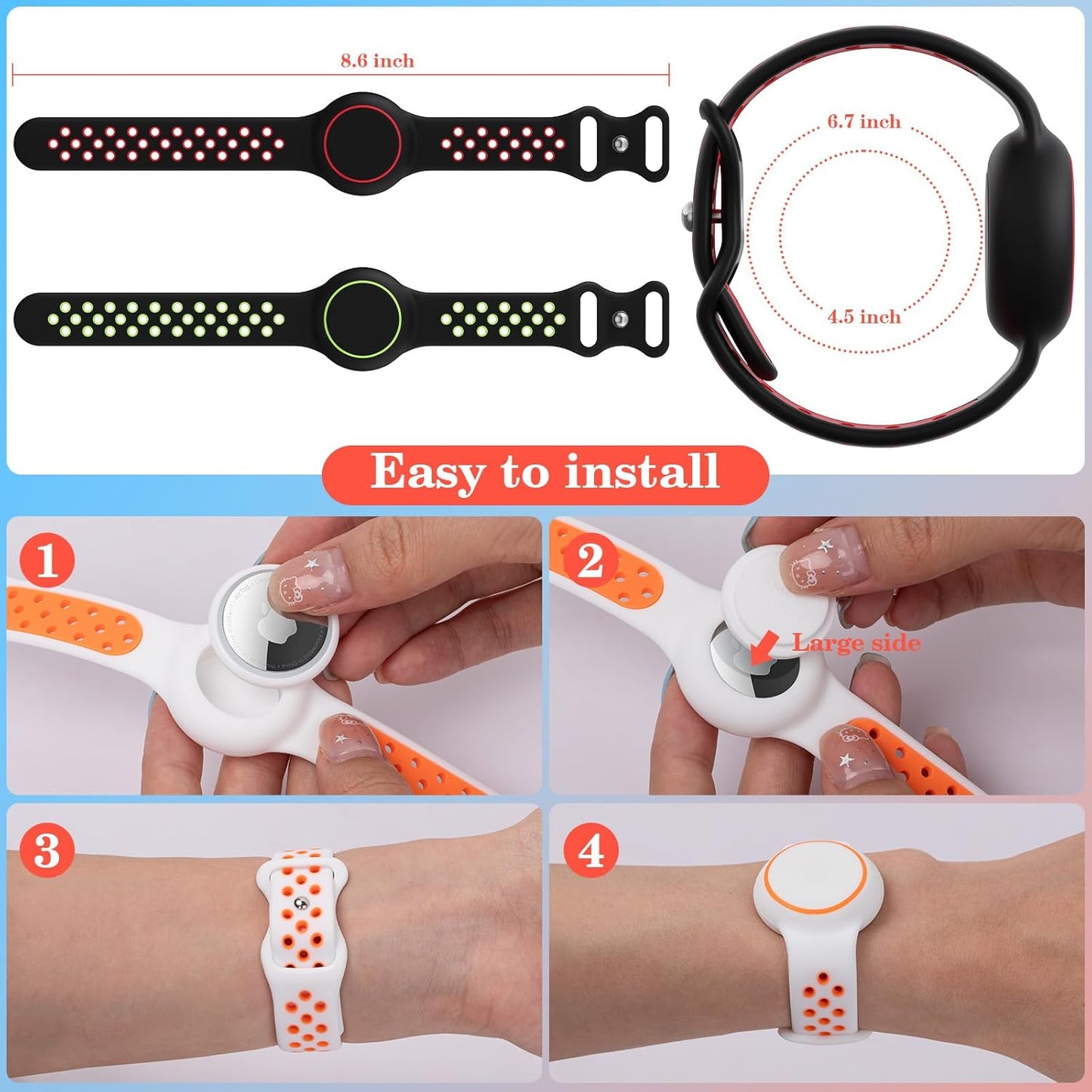 Waterproof Bracelets Compatible with AirTag for Kids, 2 Packs Silicone Holder with Hidden Cover Design Wristband Compatible with AirTag for Child, Breathable GPS Tracker Holder for Kids BYRED