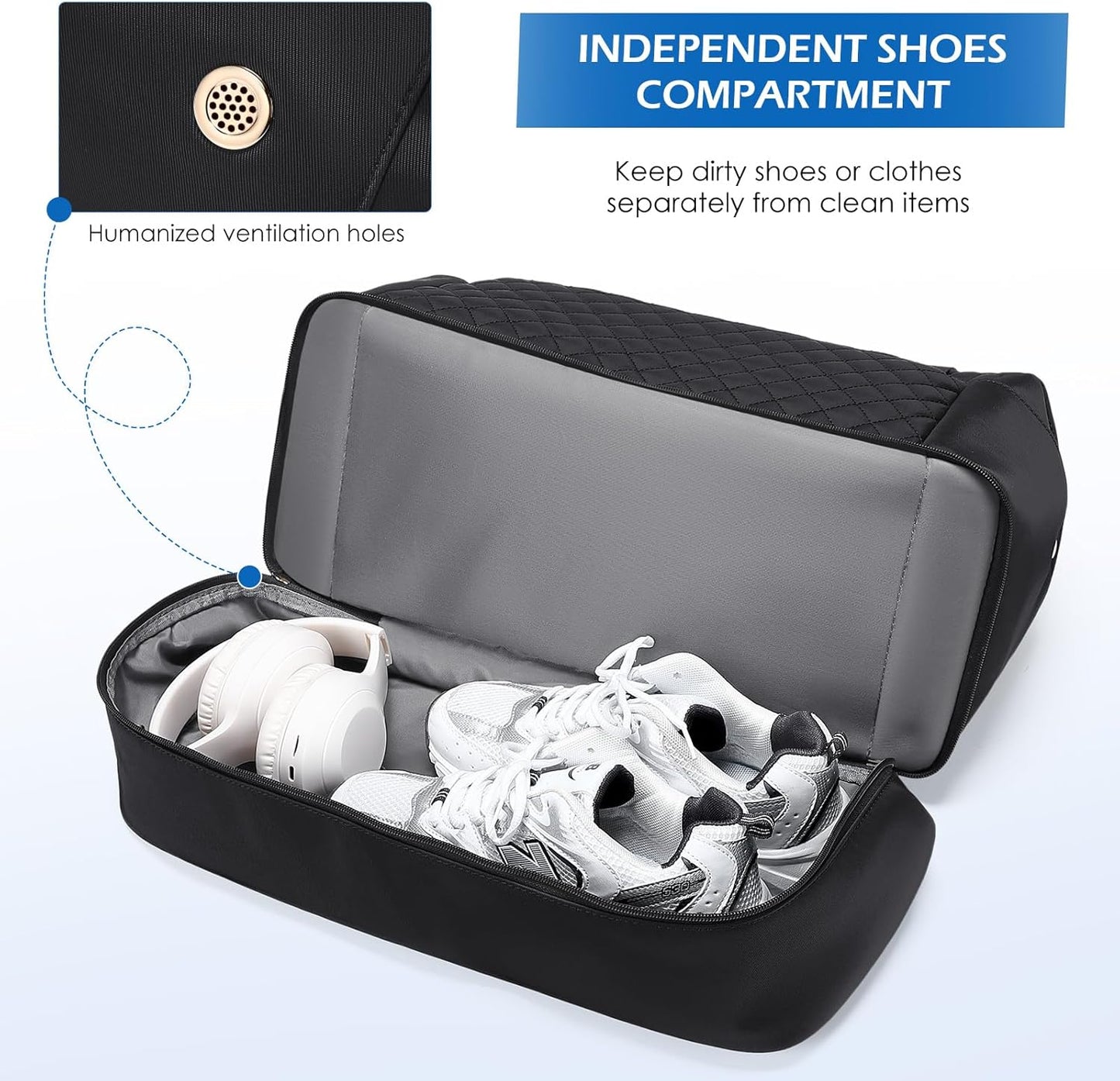 Travel Duffel Bag for Women Weekender Overnight Carry on Tote Duffle Bag Personal Item Bag with Shoe Compartment for Business,Trips,Travel,Sports,Gym,Yoga,Hospital, 3 Pcs Set, 43L,Black