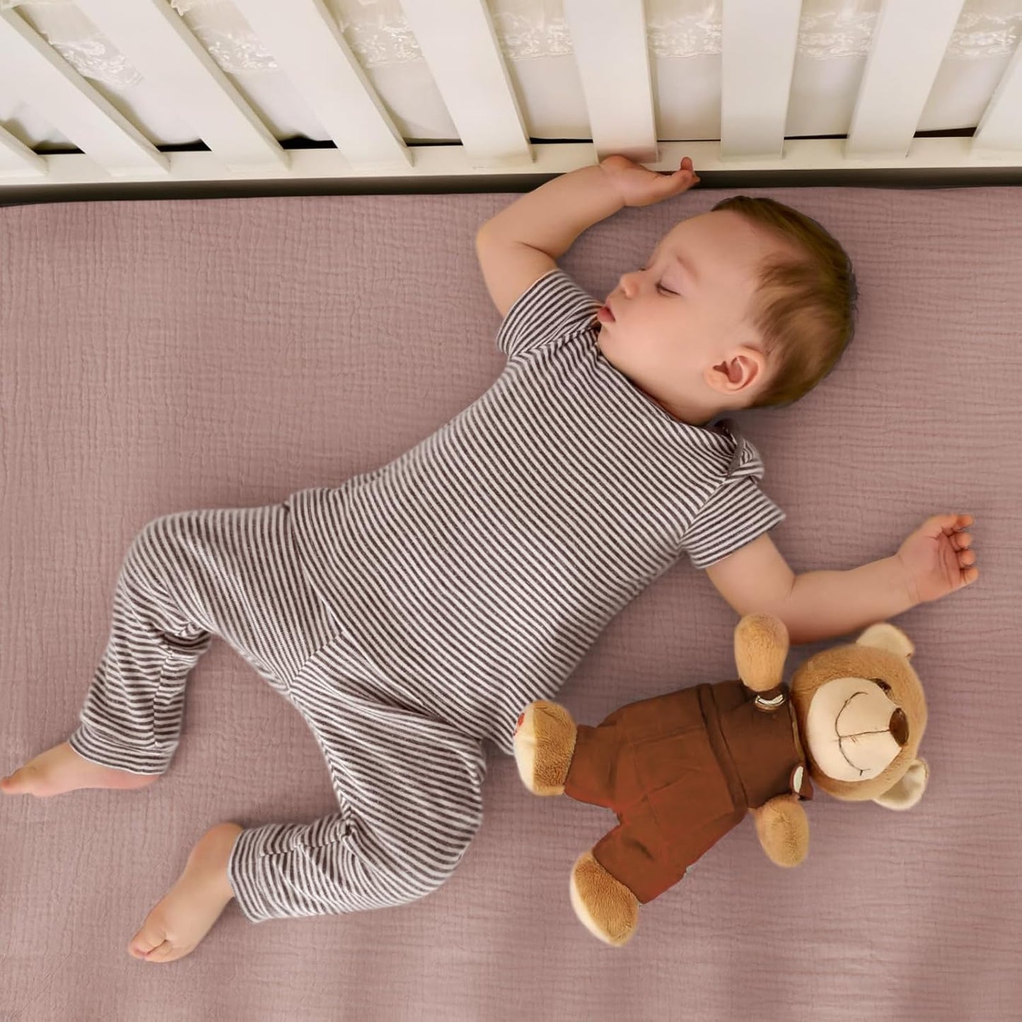 lulumoon Mini Crib Sheets Muslin: Soft Cotton Fitted Mini Crib Mattress Sheets for Boys and Girls 2Pack