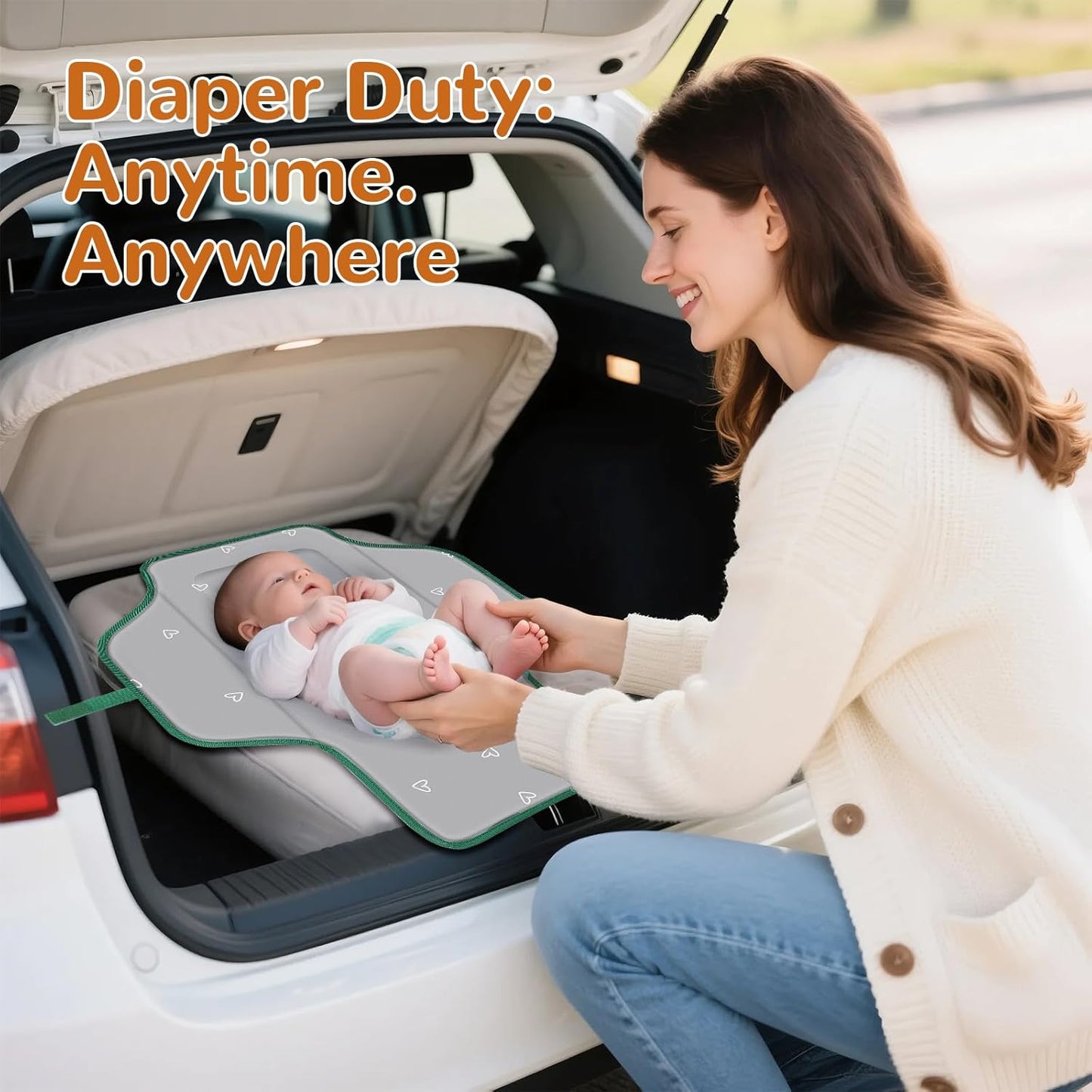 Portable Diaper Changing Pad, Waterproof Baby Changing Mat, Foldable Travel Baby Changing Station, Newborn Essential Baby Shower Registry Gift (Green-Rabbit)