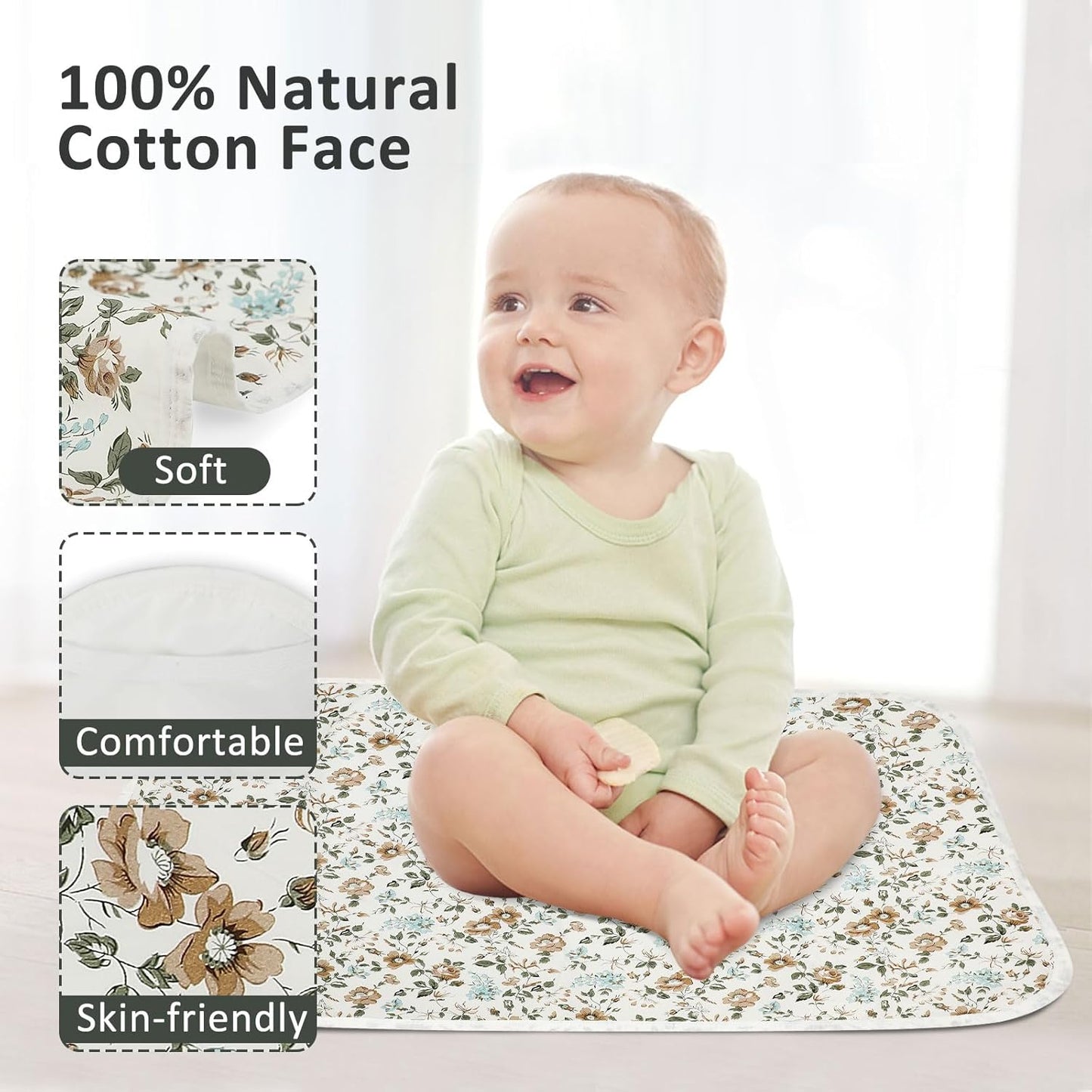 Baby Diaper Changing Pad, 21 5/8" x 31.5" Waterproof Changing Pad Liners - Reusable Soft and Absorbent Portable Changing Mat(Blue Flower1PCS)