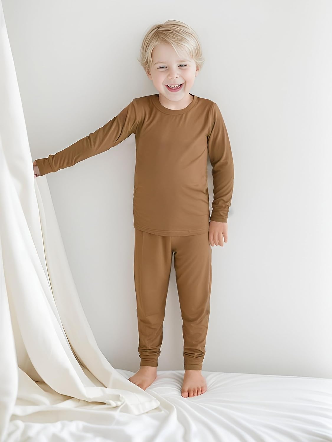 BABY 2T-10Y Toddler Kids Girls Boys Soft Comfy Viscose 2pcs Set Long Sleeve Plain Shirts and Pants Sets