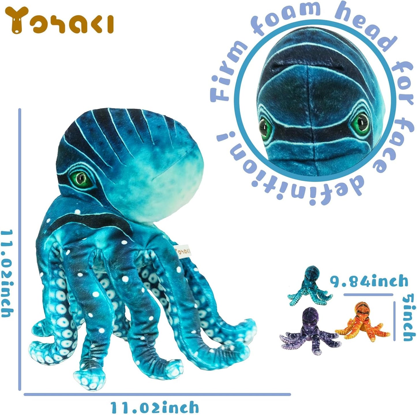 Octopus Stuffed Animal, 11''Marine Printed Octopus Plush Toys with 3 Baby, Soft Washable Toy Stuffed Marine Animal for Home Decor, Idea Gift for Kids Boys Girls Christmas Birthday Gifts (Blue)