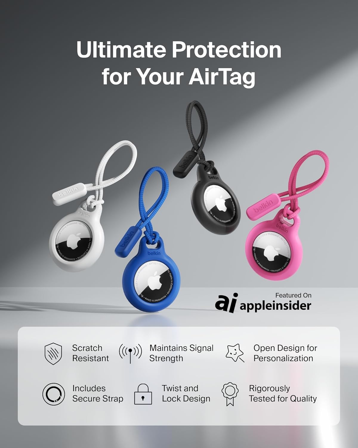 Belkin Apple Airtag Secure Holder With Strap - Apple Air Tag Keychain - Airtag Holder With Strap For Key Ring - Airtag Keychain Accessories - Scratch Resistant Airtag Case With Raised Edges - Blue