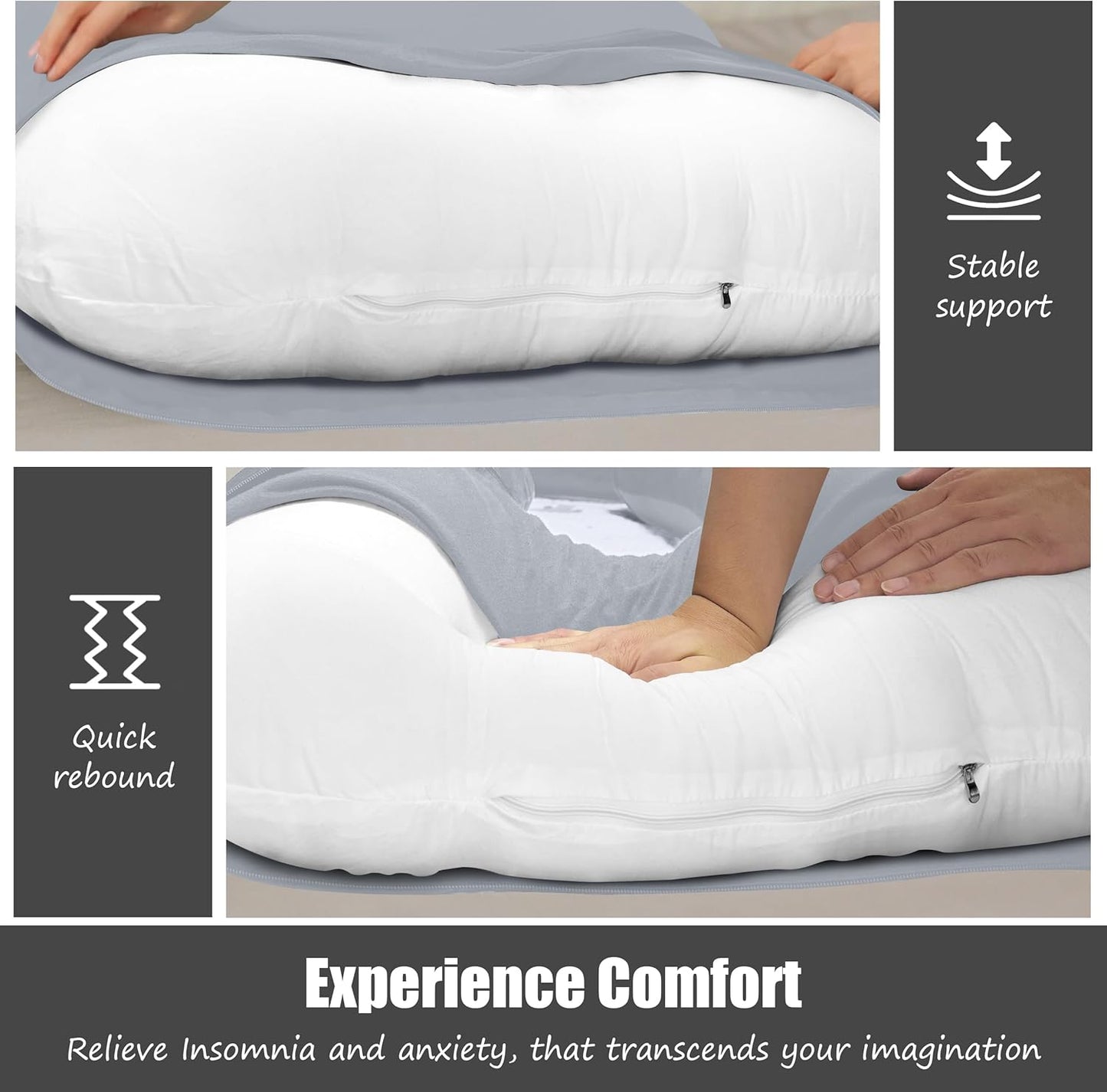 HIPHOP PANDA U-Shaped Pregnancy Pillow for Sleeping - Full Body Maternity Support Pillow with Removable Cover - Comfort for Back, HIPS, Legs, Belly - 57 Inch for Pregnant Women, Light Grey