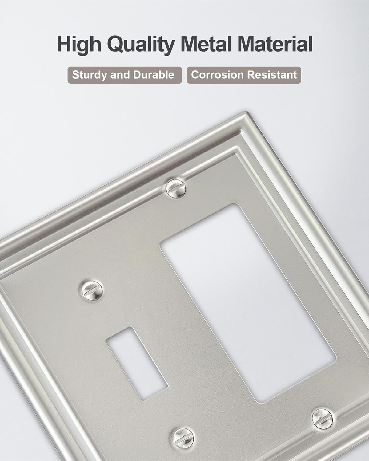 2-Pack Combination 1 Toggle/1 Decorator Wall Plate, Metal Switch Plate and Outlet Cover, Satin Nickel, Midsize, A035 Series