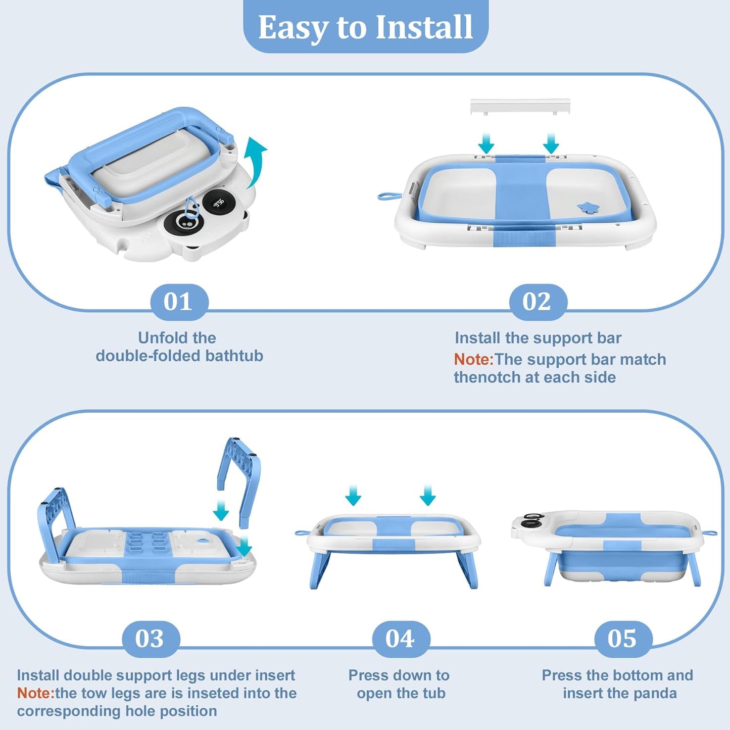 Foldable Baby Bathtub, Lightweight Bathtub for Infants to Toddlers with Soft Cushion & Thermometer, Portable Baby Tub Newborn to Toddler 0-36 Months(Blue)