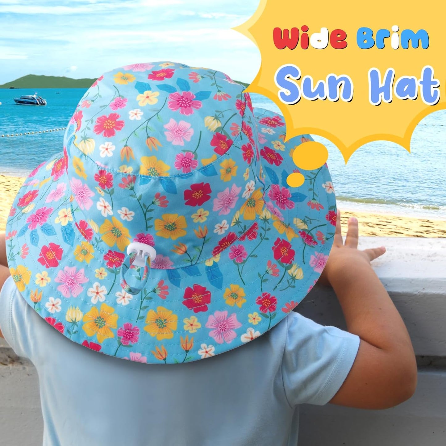Baby Sun Hat Kids Summer UPF 50+ Toddler Bucket Hat Wide Brim Adjustable Beach Hats for Boys Girls Age 0-6 Years