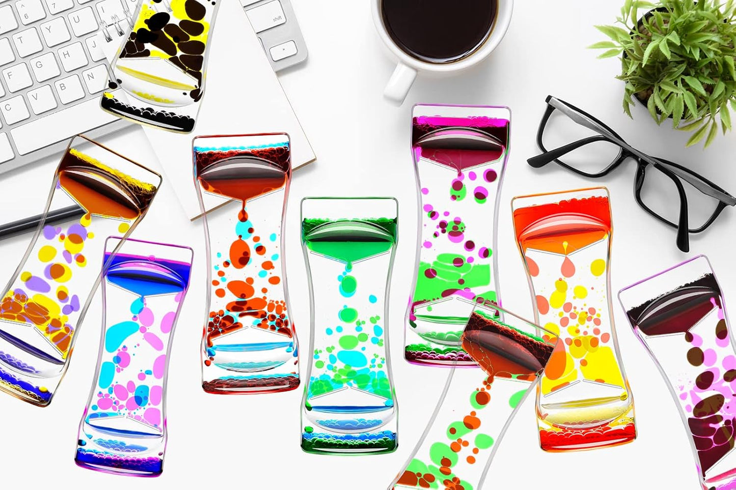 Purple Yellow Liquid Motion Bubbler Timer Set of 1 for Sensory Toys, Drop Oil Water Fidget Liquid Timer for Autism Toys, Relaxing Activity, Home Office Desk Toys, Holiday Stocking Filler