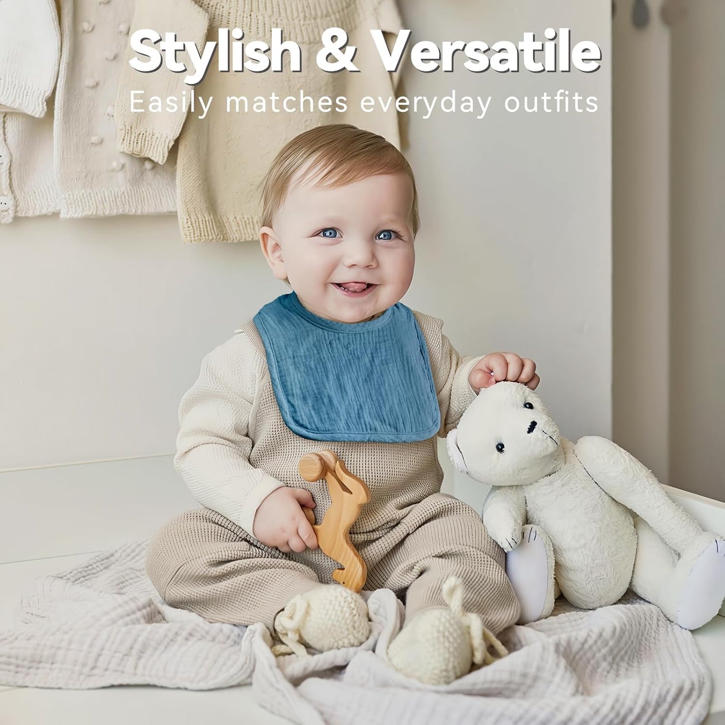 Muslin Baby Bibs for Unisex Boys Girls, Cotton Drool Bibs, Adjustable Newborn Bibs for Drooling and Teething