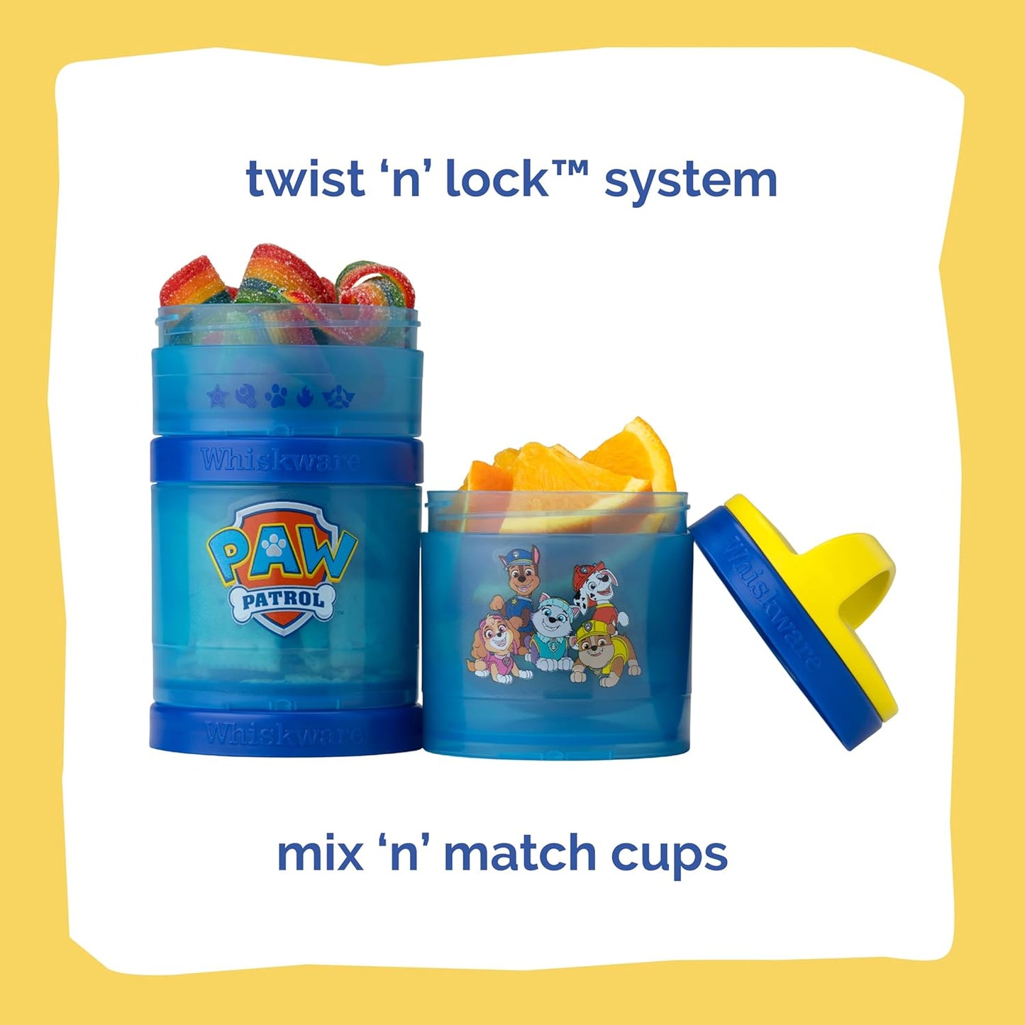 Whiskware Paw Patrol Stackable Snack Containers for Babies, Kids, and Toddlers, 3 Stackable Snack Cups for School and Travel, Formula Friendly, Cupholder Friendly All Paws On Deck!