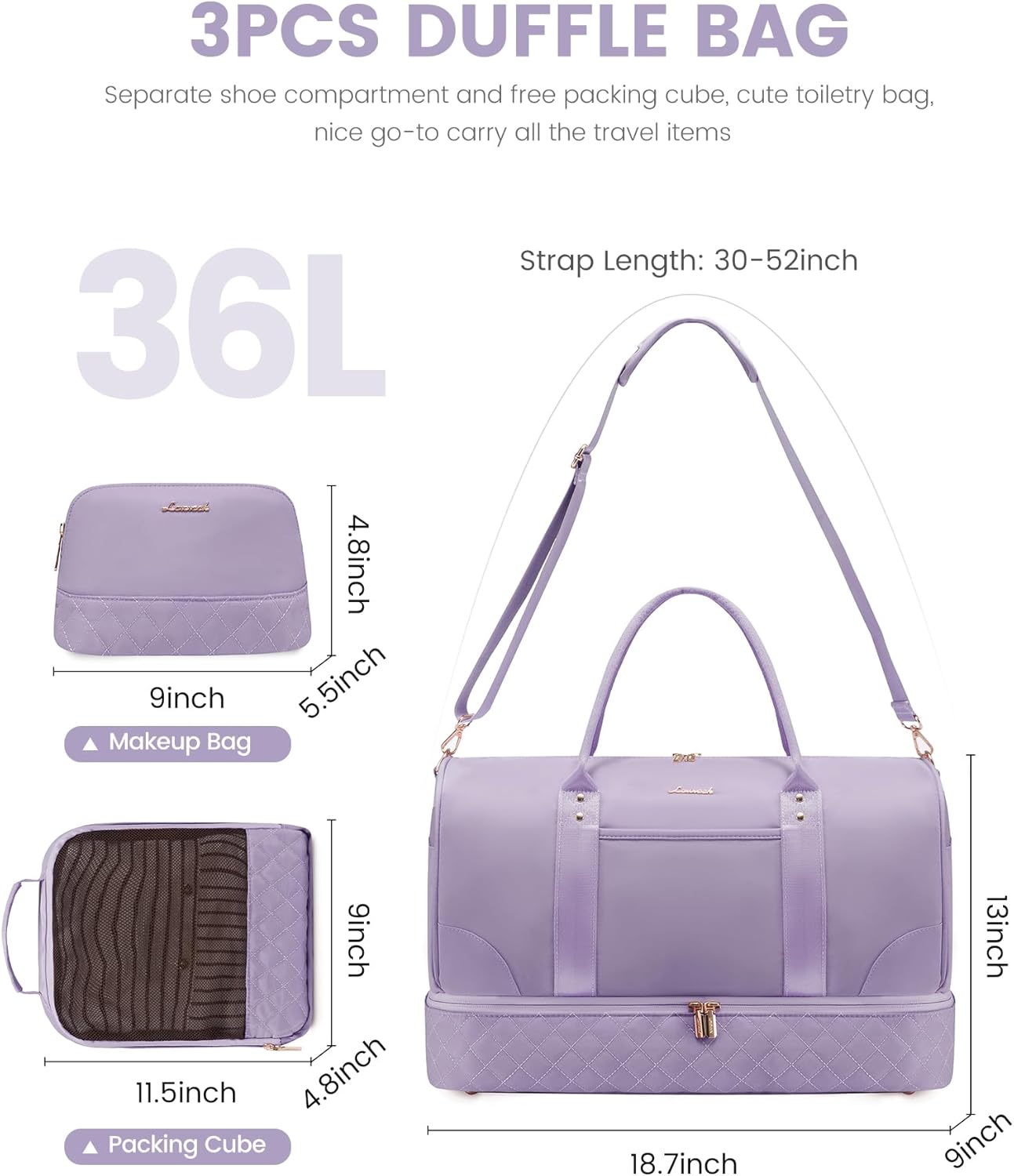 LOVEVOOK Travel Bag,Weekender Bag for Women Travel Duffle Bag with Shoe Compartment,Carry on Overnight Bag with Wet Pocket,Gym Yoga Duffel Bag,Hospital Bags for Labor and Delivery,3 Pcs Set