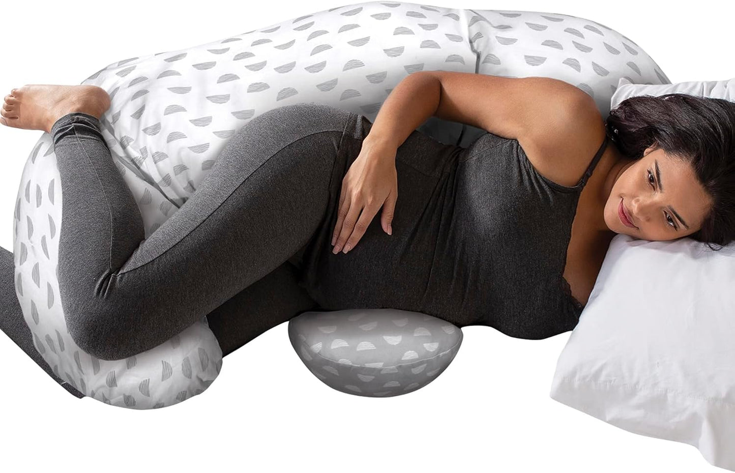 Boppy Full Body Side Sleeper Pregnancy Pillow - Full-Body Maternity Pillow with Stability Panel & Side Sleeper Pillow Support, Washable with Cooling Cover - Gray and White Mirage