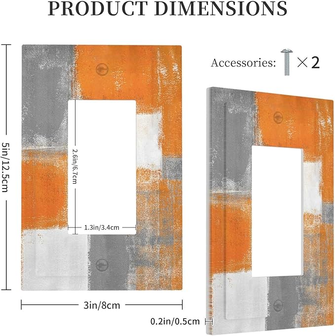 1 Gang Single GFCI/Decorator Rocker Outlet Light Switch Wall Plate Cover Rustic Burnt Gray Orange Grey Beige Geometric Abstract Art Oil Paint Grunge Decorative One Device Electrical Faceplate Dimmer