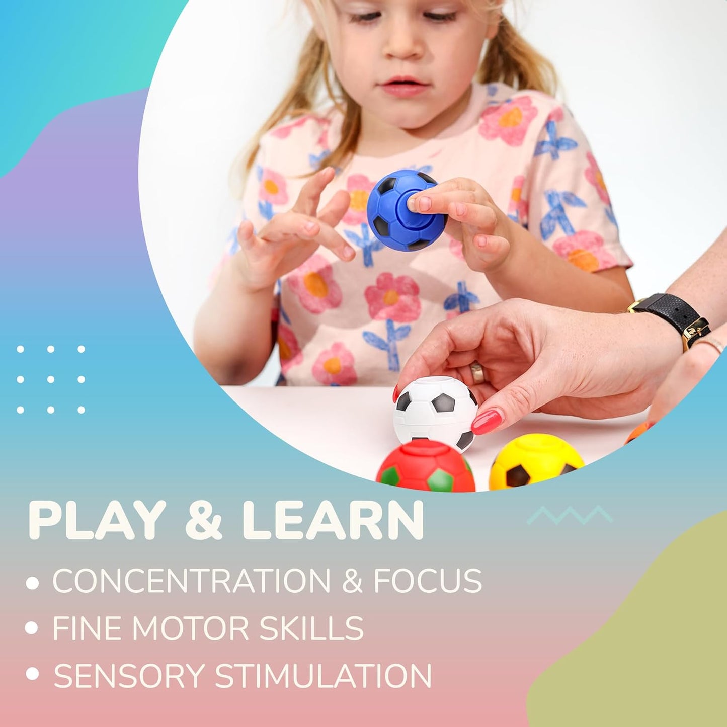 Entervending Spinner Balls 1.4''- Mini Fidget Spinner Soccer Balls - Soccer Party Favors Classroom Prizes - Sensory Toys for Kids 4-12 - Fidget Toy Gifts for Kids - Spinner Balls Bulk - 50pcs