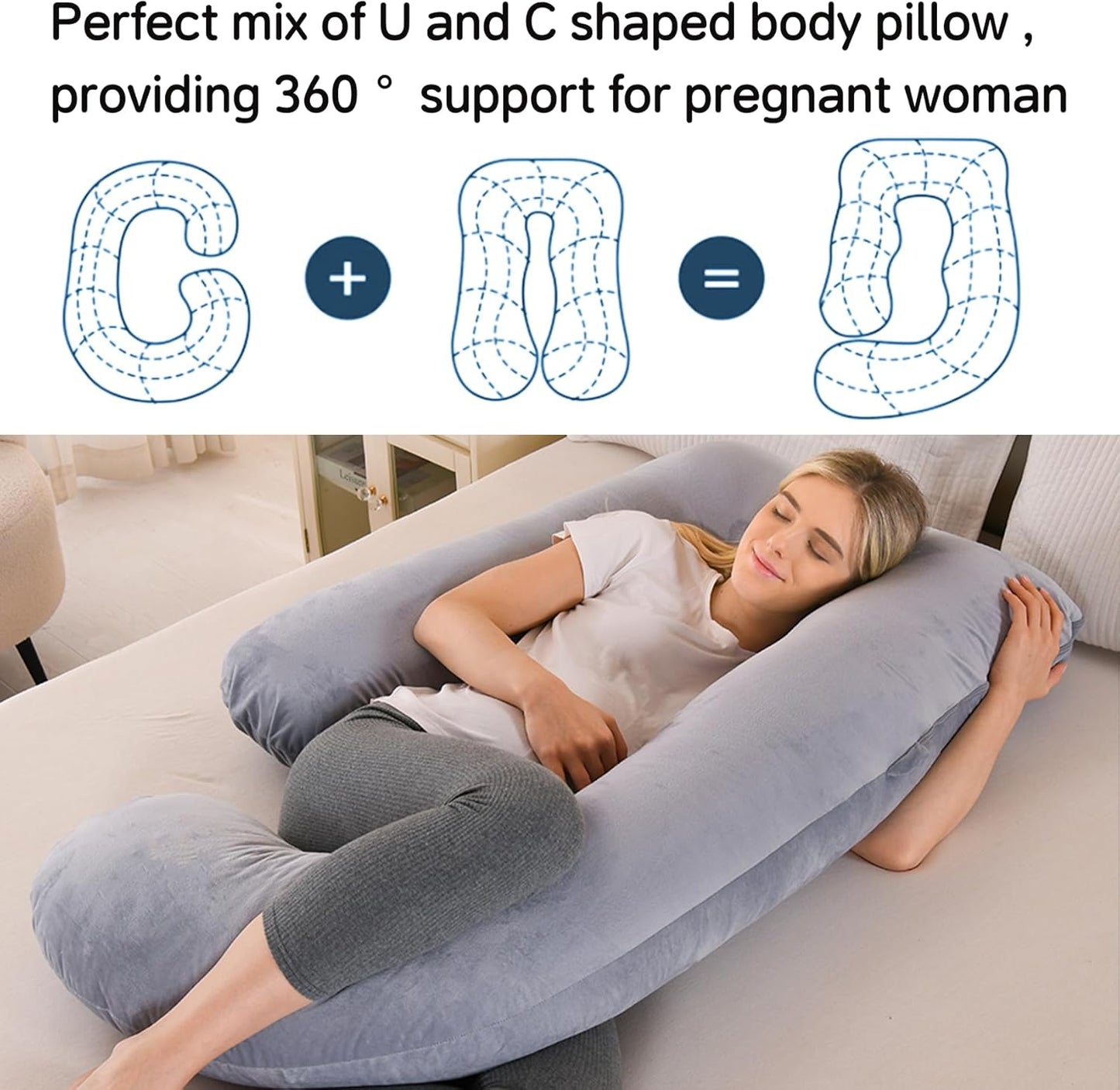 U-Shaped Pregnancy Pillow for Sleeping, Full Body Support for Back, HIPS & Belly - 57 Inch Maternity Pillow with Machine Washable Cover | Maternity Essential